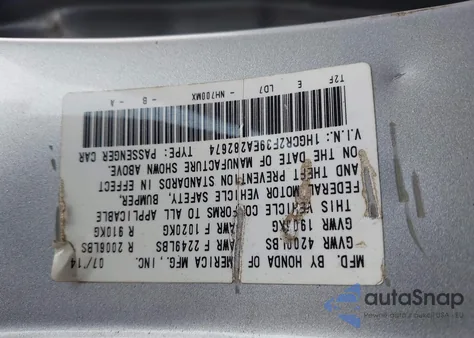 2014 Honda Accord Lx из США, поврежденный, VIN 1HGCR2F39EA282674